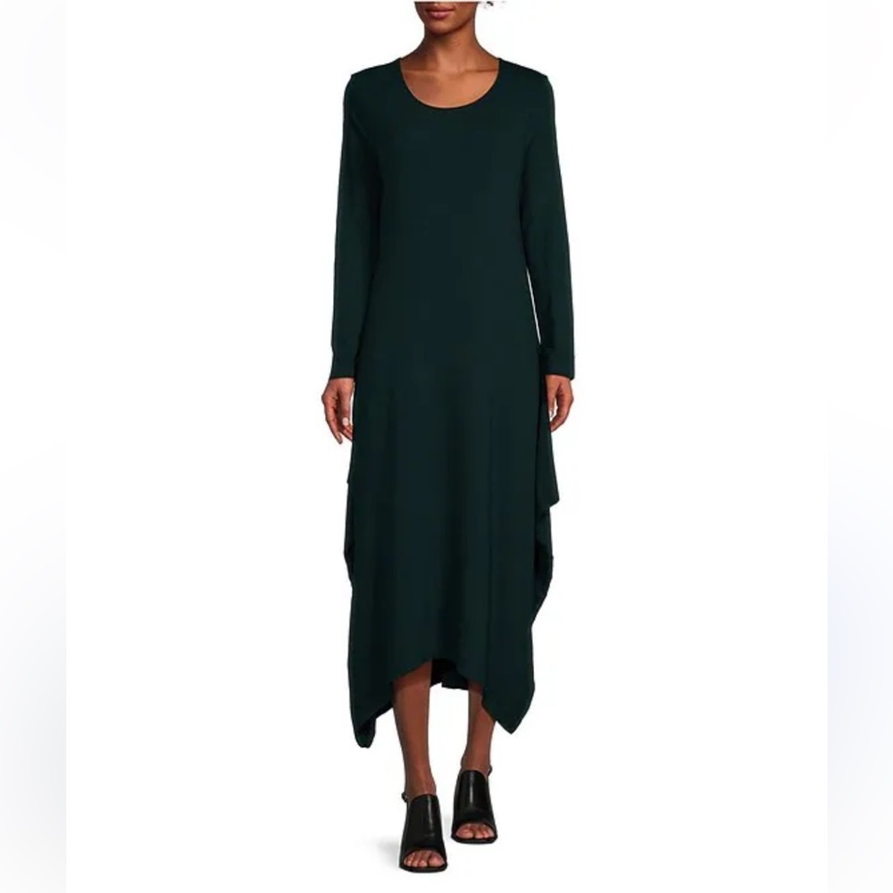 Bryn Walker Chelsea French Terry Scoop Neck Long Sleeve Draped Side Dress NWT